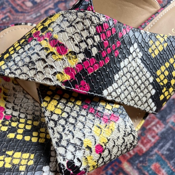 Nine West Gigi Block Heel Cross Mules | Neon Snake Print | NEW SZ 8 - Picture 4 of 6